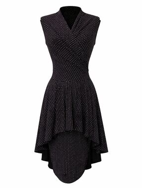 Retro Polka Dot Wrap Dress High Low Hem Sleeveless Fit & Flare Midi Made In USA